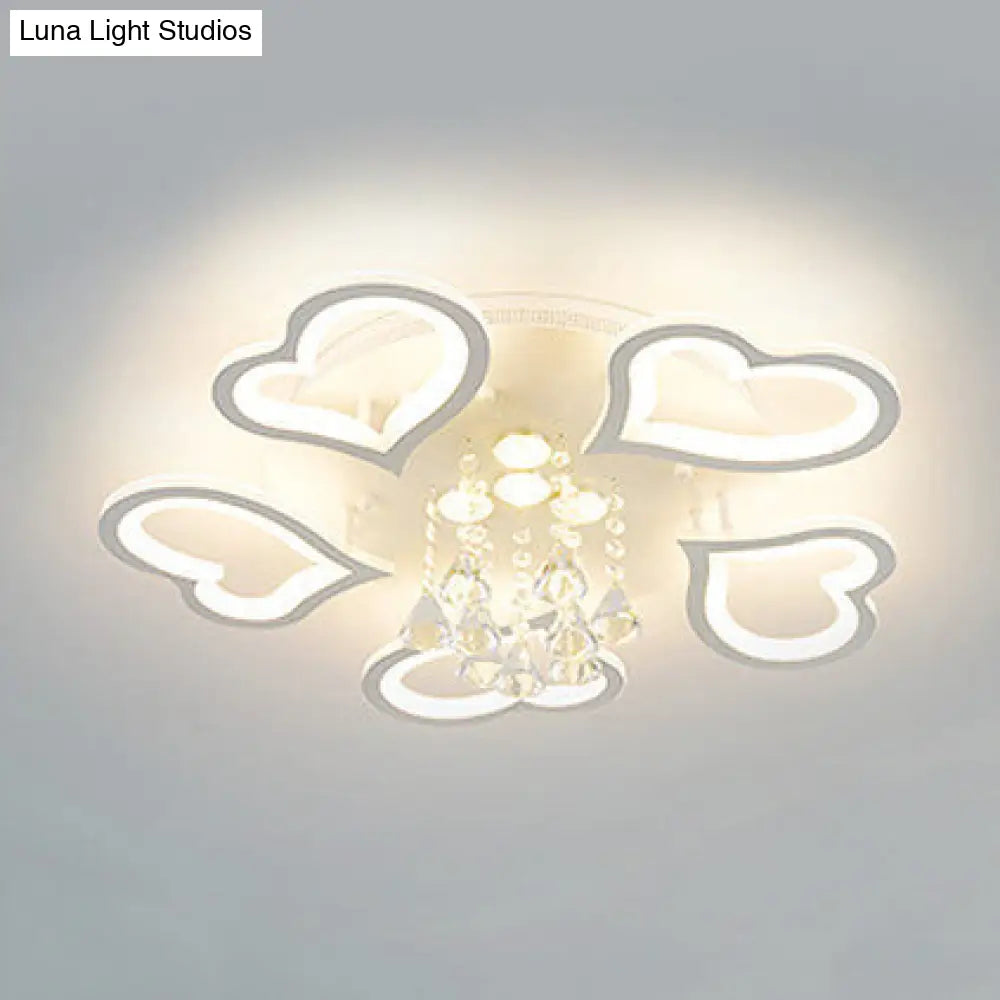 White Acrylic Flush Ceiling Light With Crystal Ball And Led - Luxurious Addition To Any Living Room