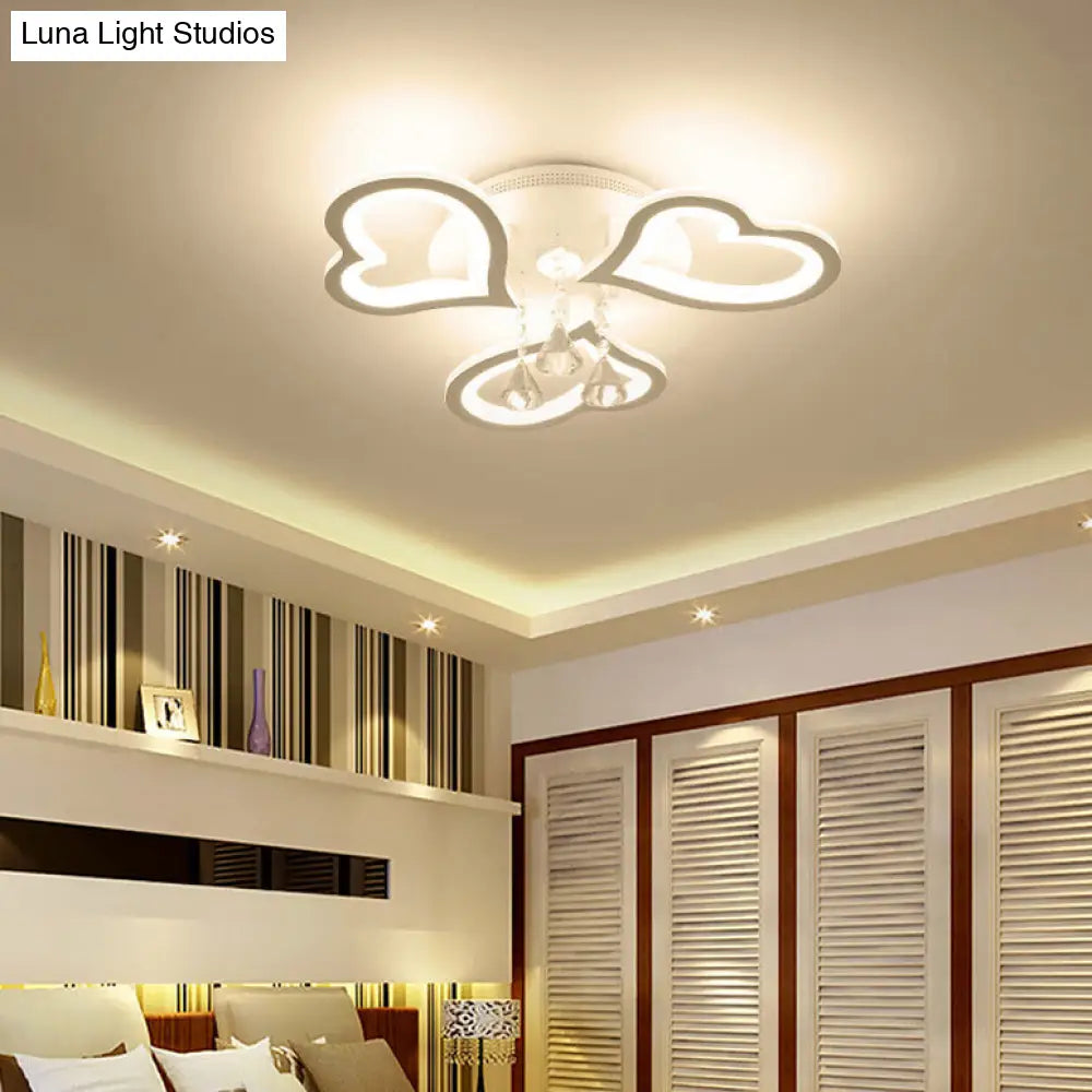White Acrylic Flush Ceiling Light With Crystal Ball And Led - Luxurious Addition To Any Living Room