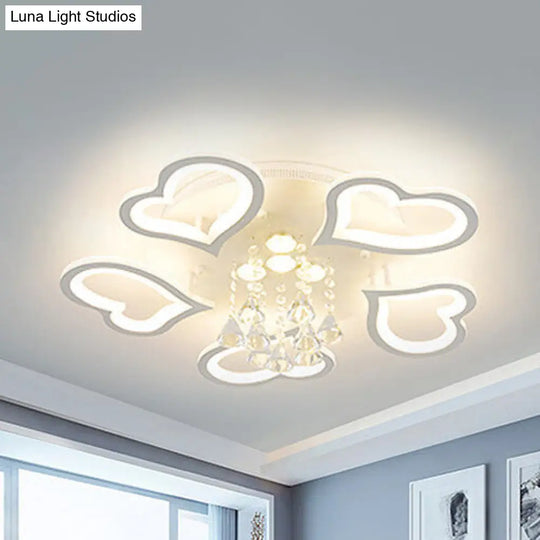 White Acrylic Flush Ceiling Light With Crystal Ball And Led - Luxurious Addition To Any Living Room