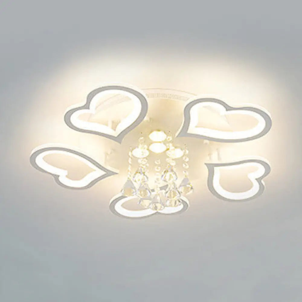 White Acrylic Flush Ceiling Light With Crystal Ball And Led - Luxurious Addition To Any Living Room