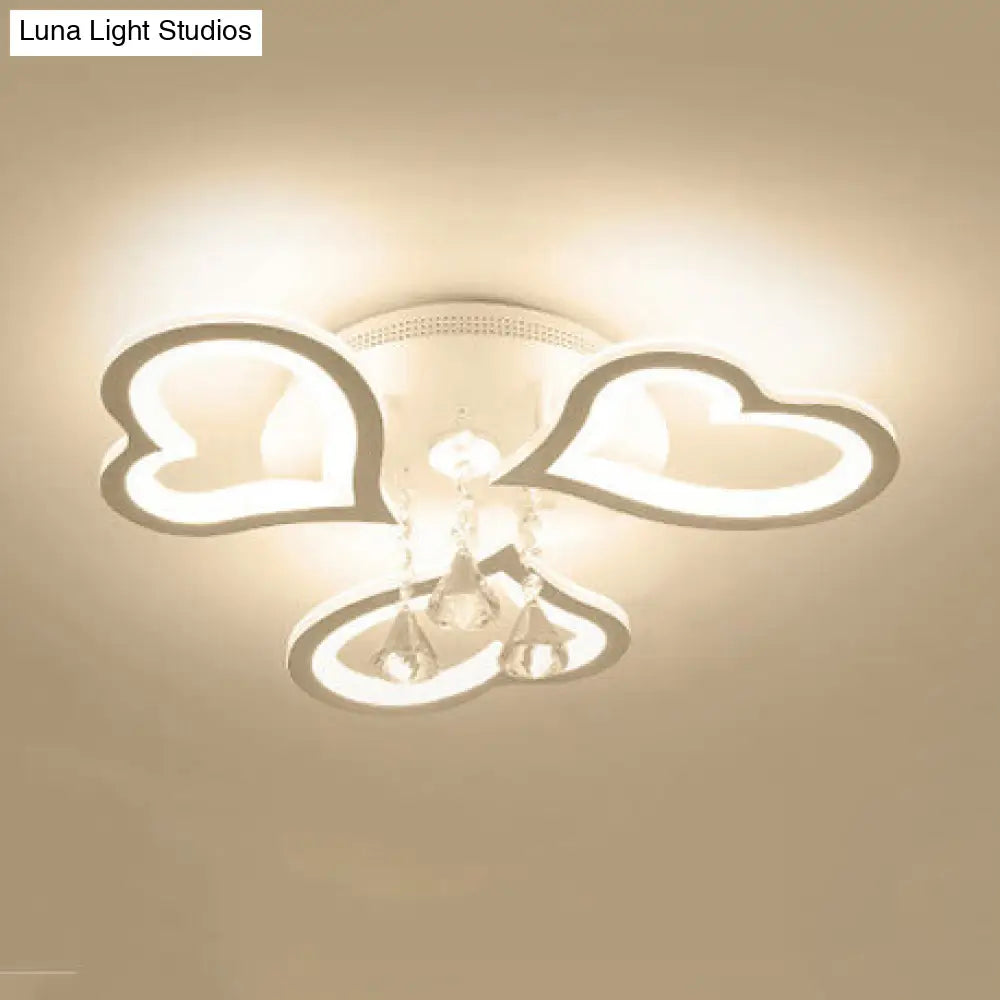 White Acrylic Flush Ceiling Light With Crystal Ball And Led - Luxurious Addition To Any Living Room
