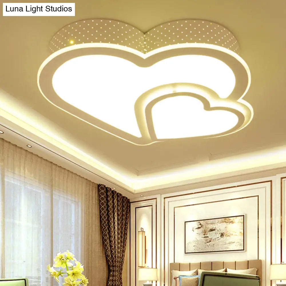 White Acrylic Flush Mount Designer Ceiling Light / Warm Loving Heart