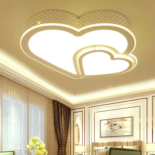 White Acrylic Flush Mount Designer Ceiling Light / Warm Loving Heart