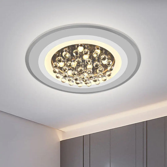 White Acrylic Flushmount Led Ceiling Lamp With Crystal Droplet For Simple Yet Elegant Living Room