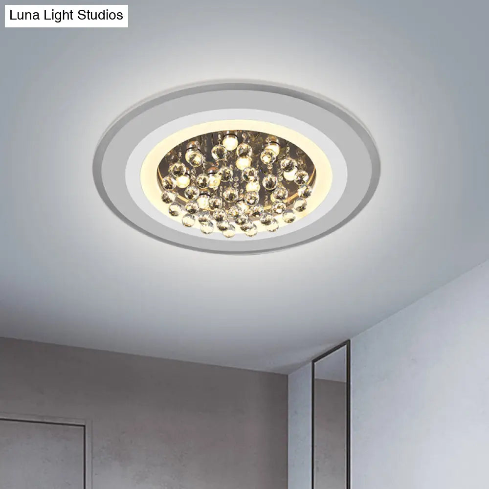 White Acrylic Flushmount Led Ceiling Lamp With Crystal Droplet For Simple Yet Elegant Living Room