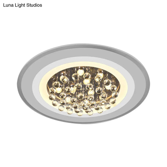 White Acrylic Flushmount Led Ceiling Lamp With Crystal Droplet For Simple Yet Elegant Living Room