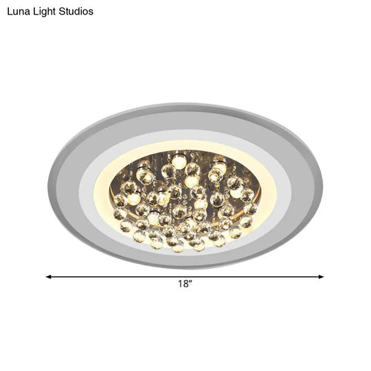 White Acrylic Flushmount Led Ceiling Lamp With Crystal Droplet For Simple Yet Elegant Living Room