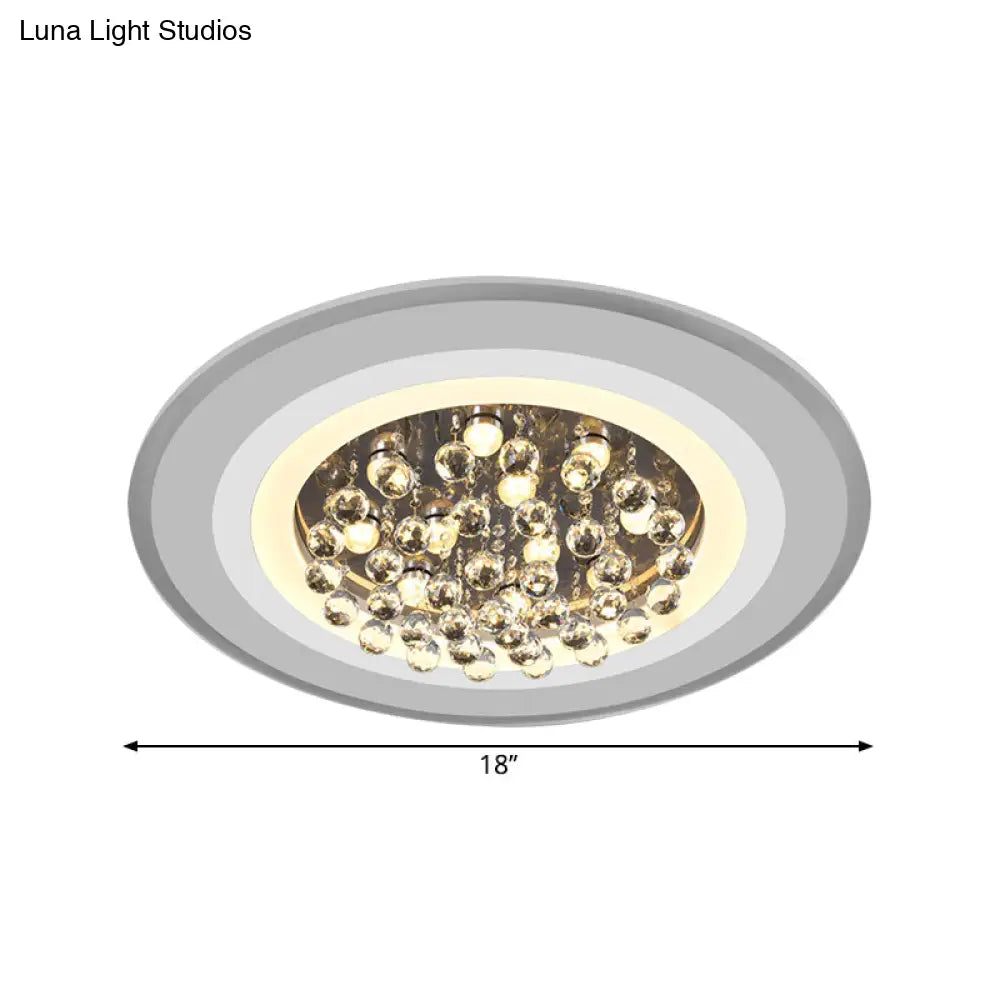 White Acrylic Flushmount Led Ceiling Lamp With Crystal Droplet For Simple Yet Elegant Living Room