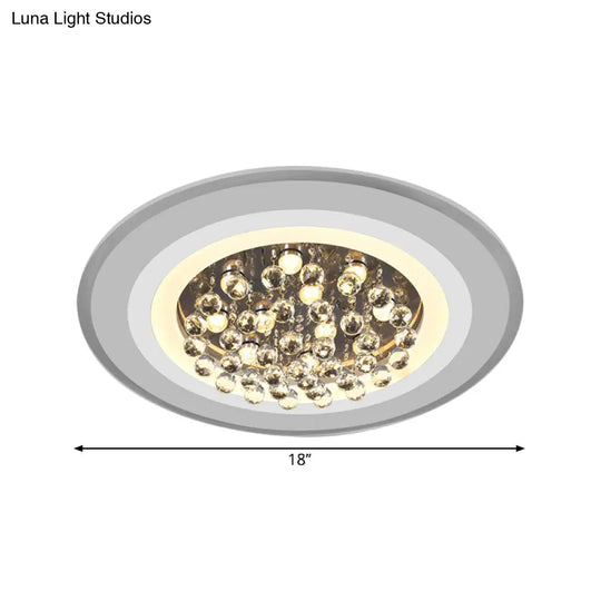 White Acrylic Flushmount Led Ceiling Lamp With Crystal Droplet For Simple Yet Elegant Living Room