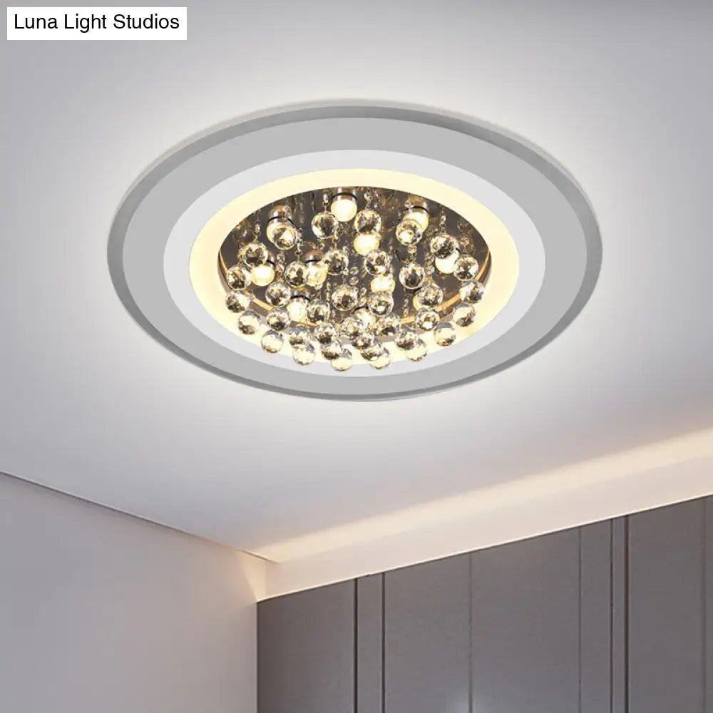 White Acrylic Flushmount Led Ceiling Lamp With Crystal Droplet For Simple Yet Elegant Living Room