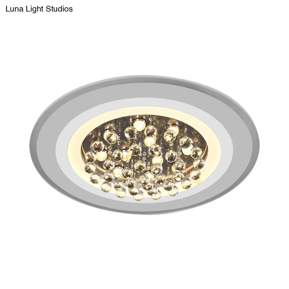 White Acrylic Flushmount Led Ceiling Lamp With Crystal Droplet For Simple Yet Elegant Living Room