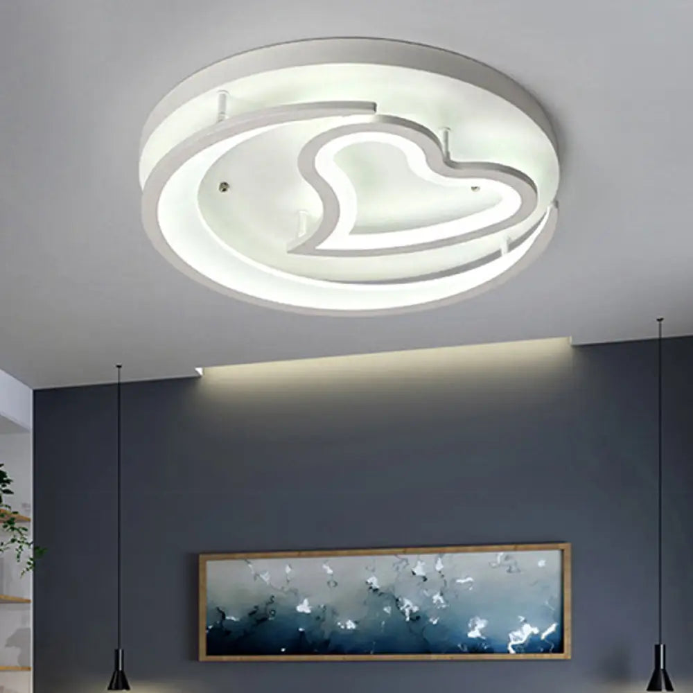 White Acrylic Heart Flush Mount Ceiling Light For Chic Modern Living Room / 16’
