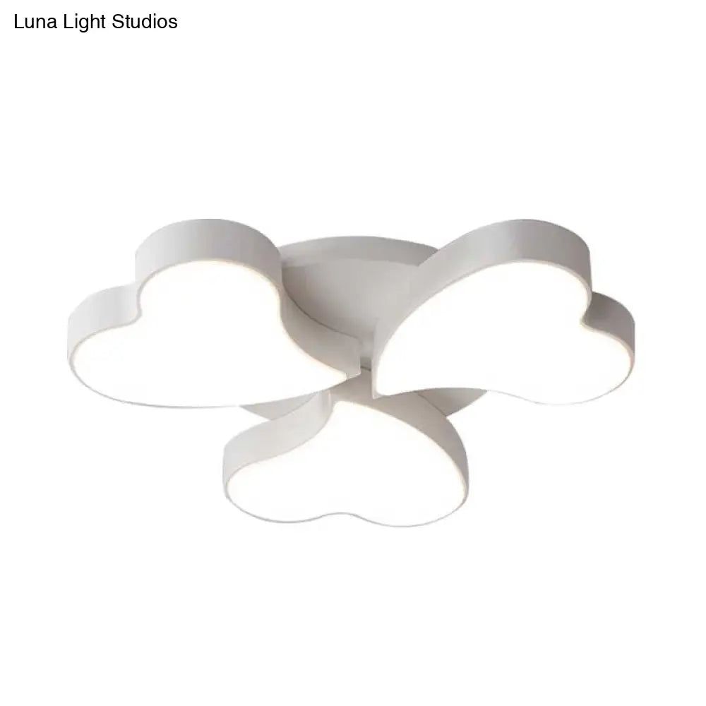 White Acrylic Heart Led Flush Ceiling Light Fixture For Bedroom Art Deco Style