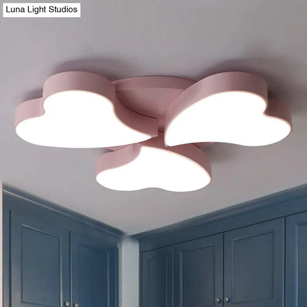 White Acrylic Heart Led Flush Ceiling Light Fixture For Bedroom Art Deco Style