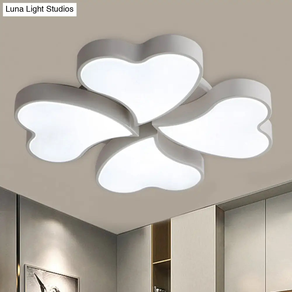 White Acrylic Heart Led Flush Ceiling Light Fixture For Bedroom Art Deco Style 4 /