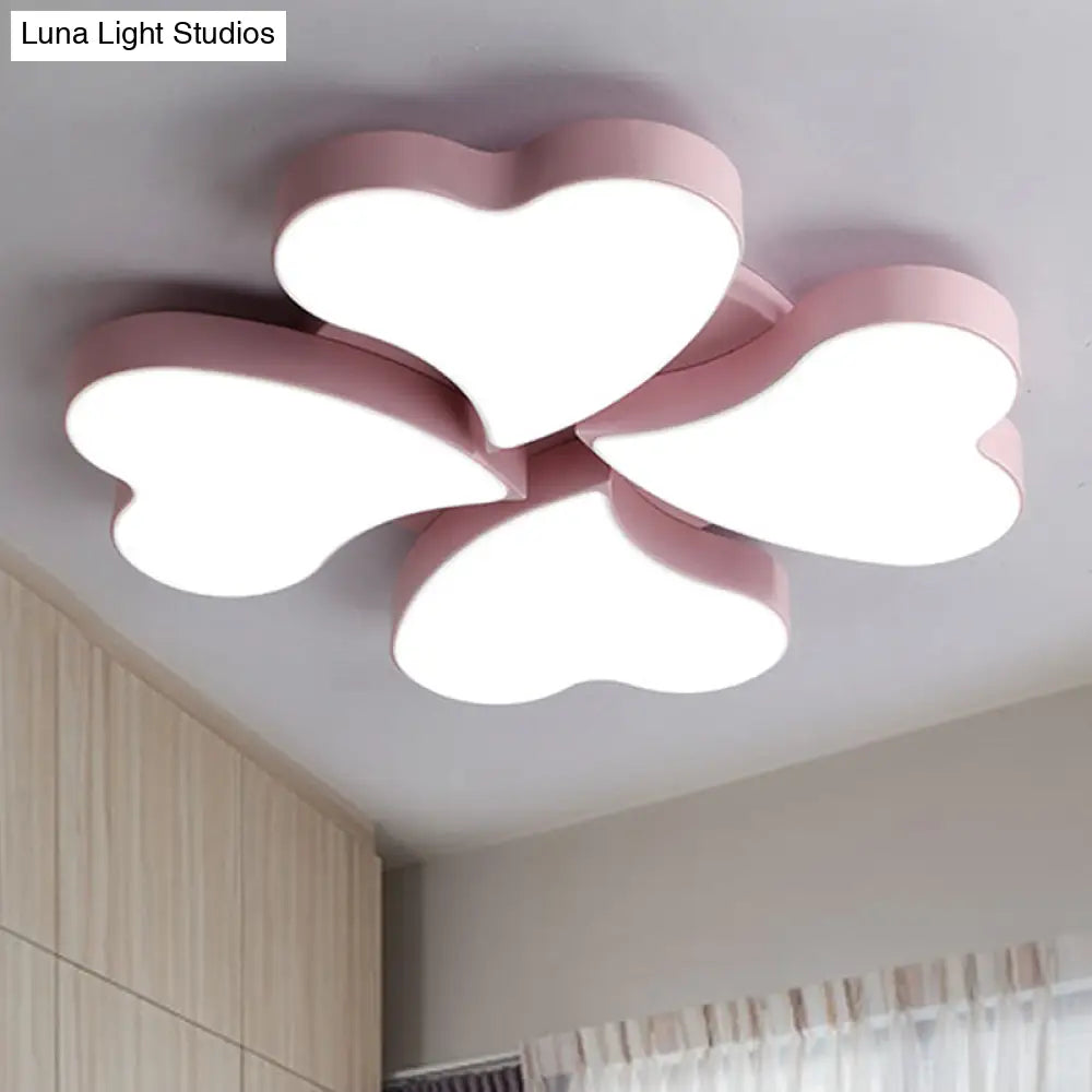 White Acrylic Heart Led Flush Ceiling Light Fixture For Bedroom Art Deco Style