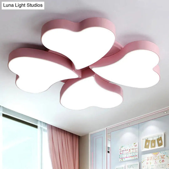 White Acrylic Heart Led Flush Ceiling Light Fixture For Bedroom Art Deco Style 4 / Pink