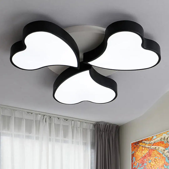 White Acrylic Heart Led Flush Ceiling Light Fixture For Bedroom Art Deco Style 3 / Black