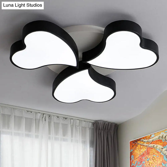 White Acrylic Heart Led Flush Ceiling Light Fixture For Bedroom Art Deco Style 3 / Black