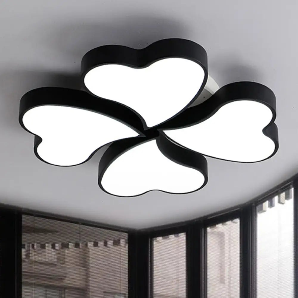 White Acrylic Heart Led Flush Ceiling Light Fixture For Bedroom Art Deco Style 4 / Black