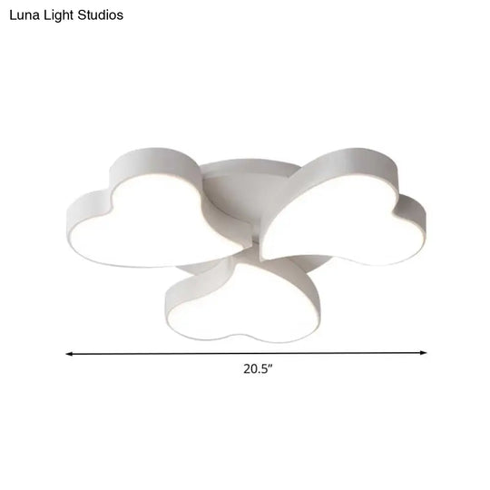 White Acrylic Heart Led Flush Ceiling Light Fixture For Bedroom Art Deco Style