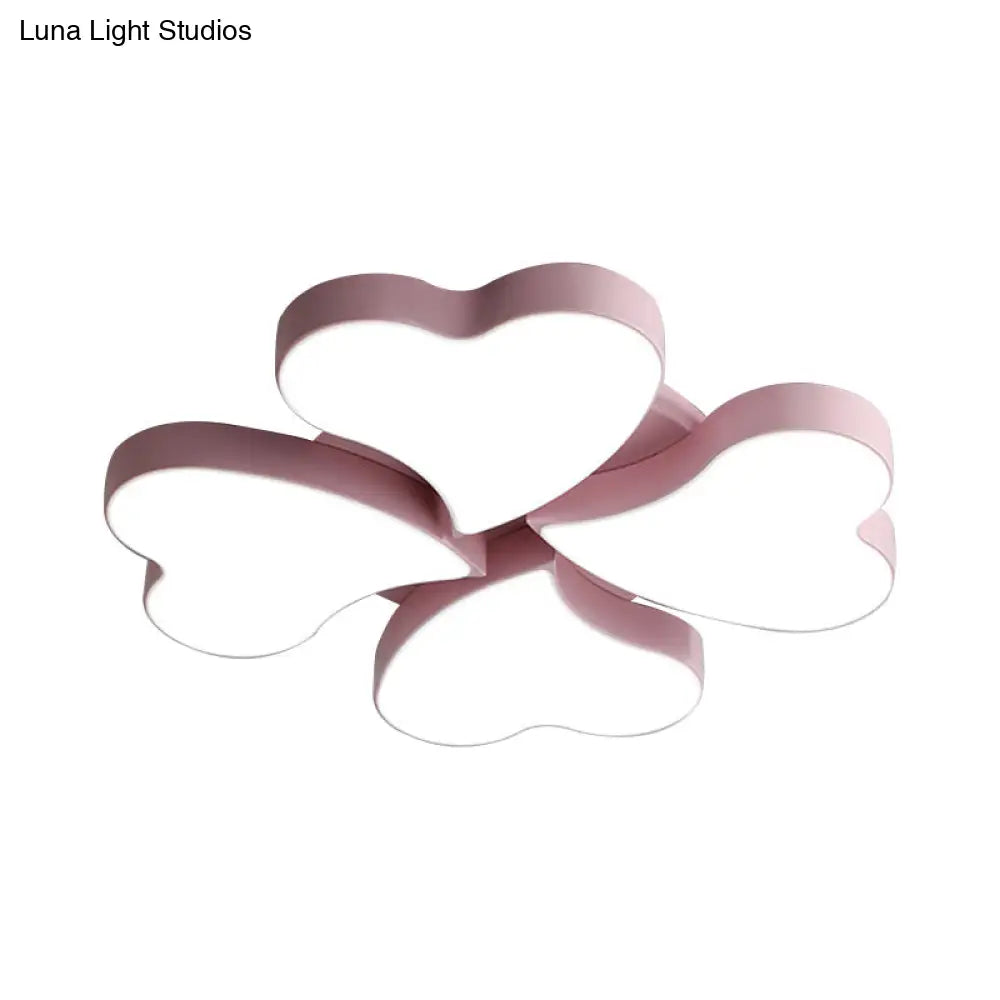 White Acrylic Heart Led Flush Ceiling Light Fixture For Bedroom Art Deco Style