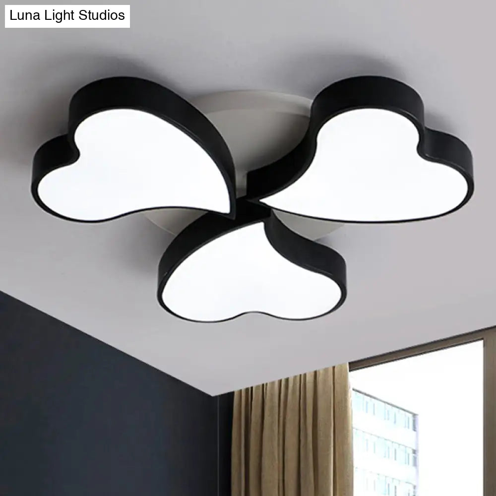 White Acrylic Heart Led Flush Ceiling Light Fixture For Bedroom Art Deco Style