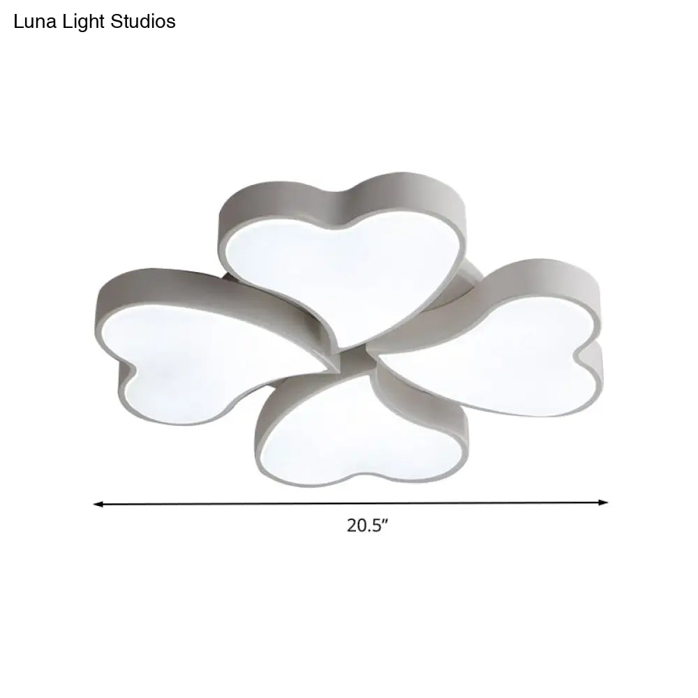 White Acrylic Heart Led Flush Ceiling Light Fixture For Bedroom Art Deco Style