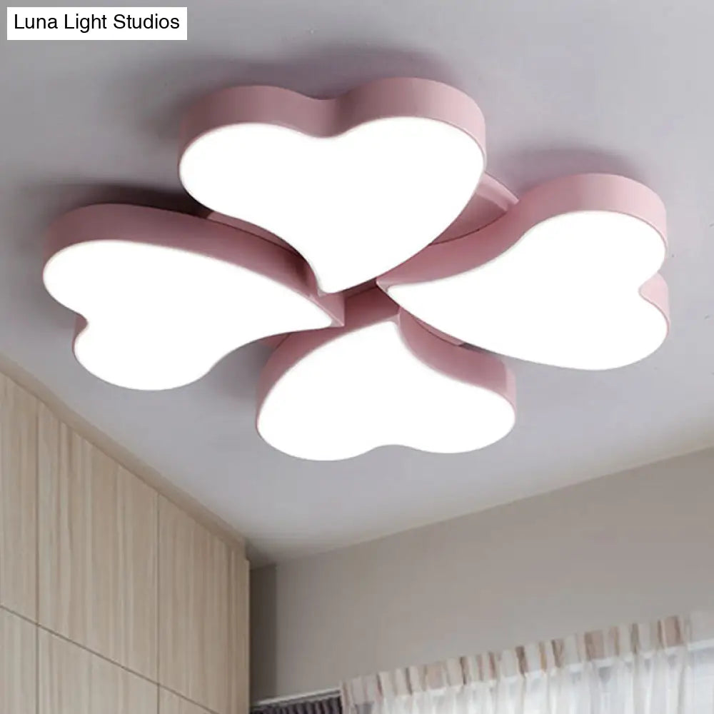 White Acrylic Heart Led Flush Ceiling Light Fixture For Bedroom Art Deco Style