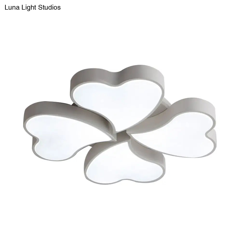 White Acrylic Heart Led Flush Ceiling Light Fixture For Bedroom Art Deco Style