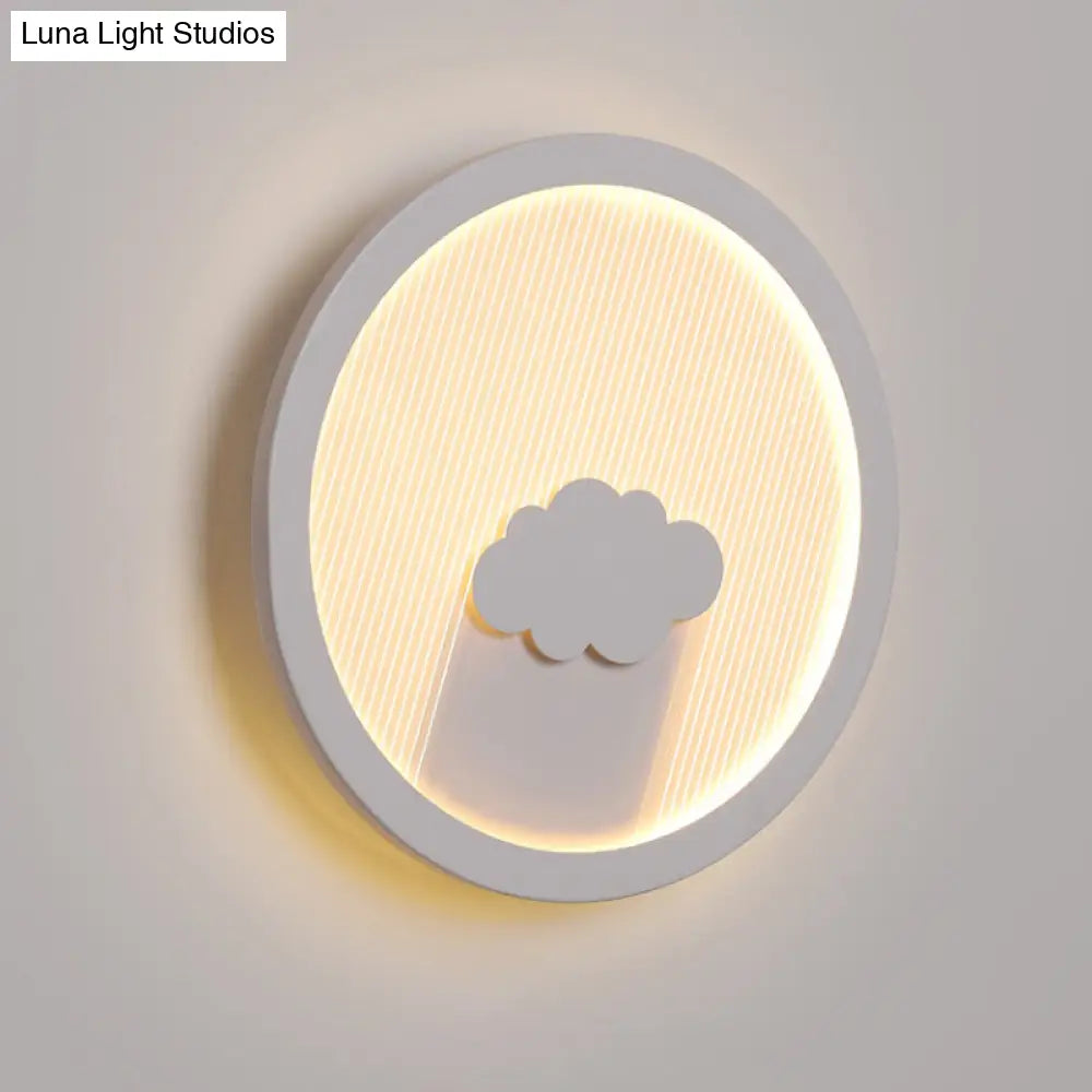 White Acrylic Led Cartoon Wall Sconce With Unique Circular Bedside Design