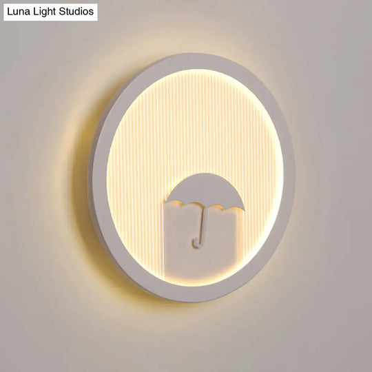 White Acrylic Led Cartoon Wall Sconce With Unique Circular Bedside Design