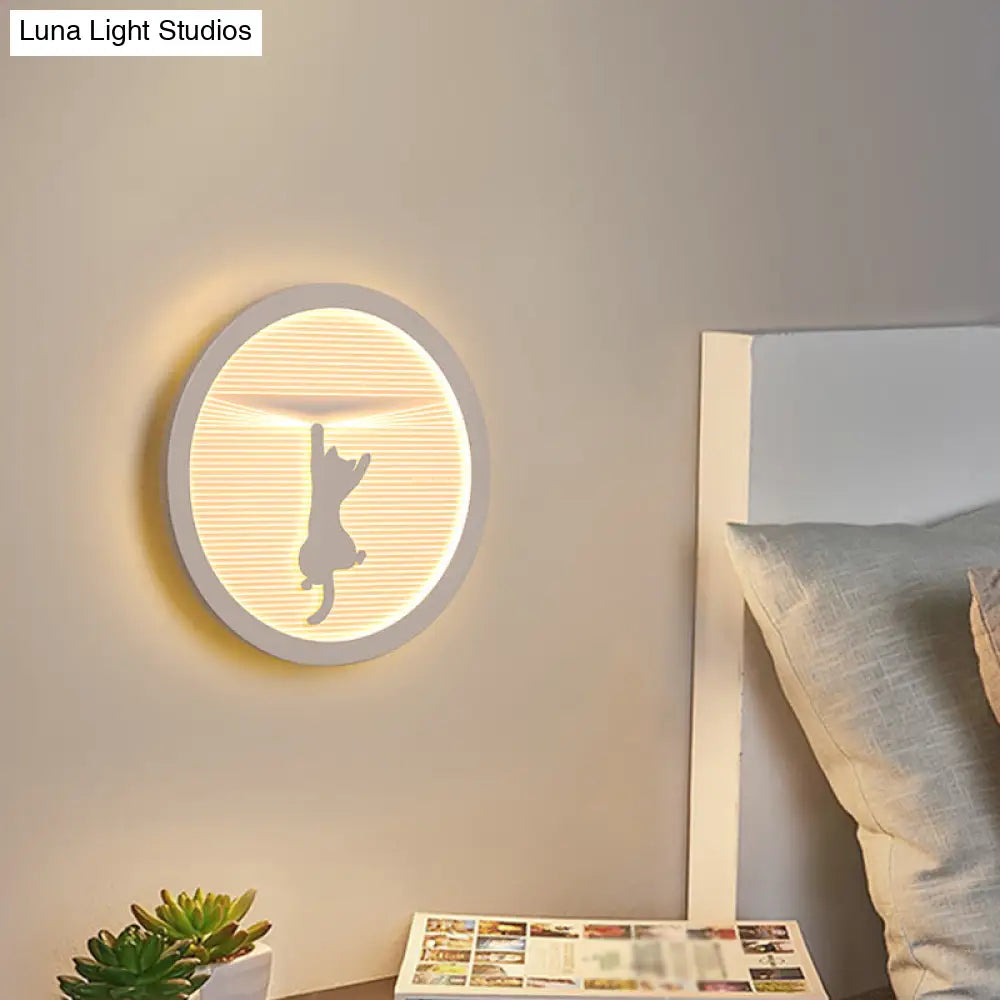 White Acrylic Led Cartoon Wall Sconce With Unique Circular Bedside Design