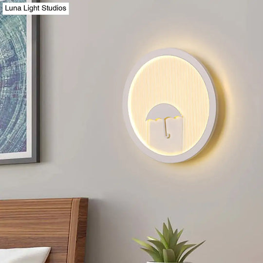 White Acrylic Led Cartoon Wall Sconce With Unique Circular Bedside Design