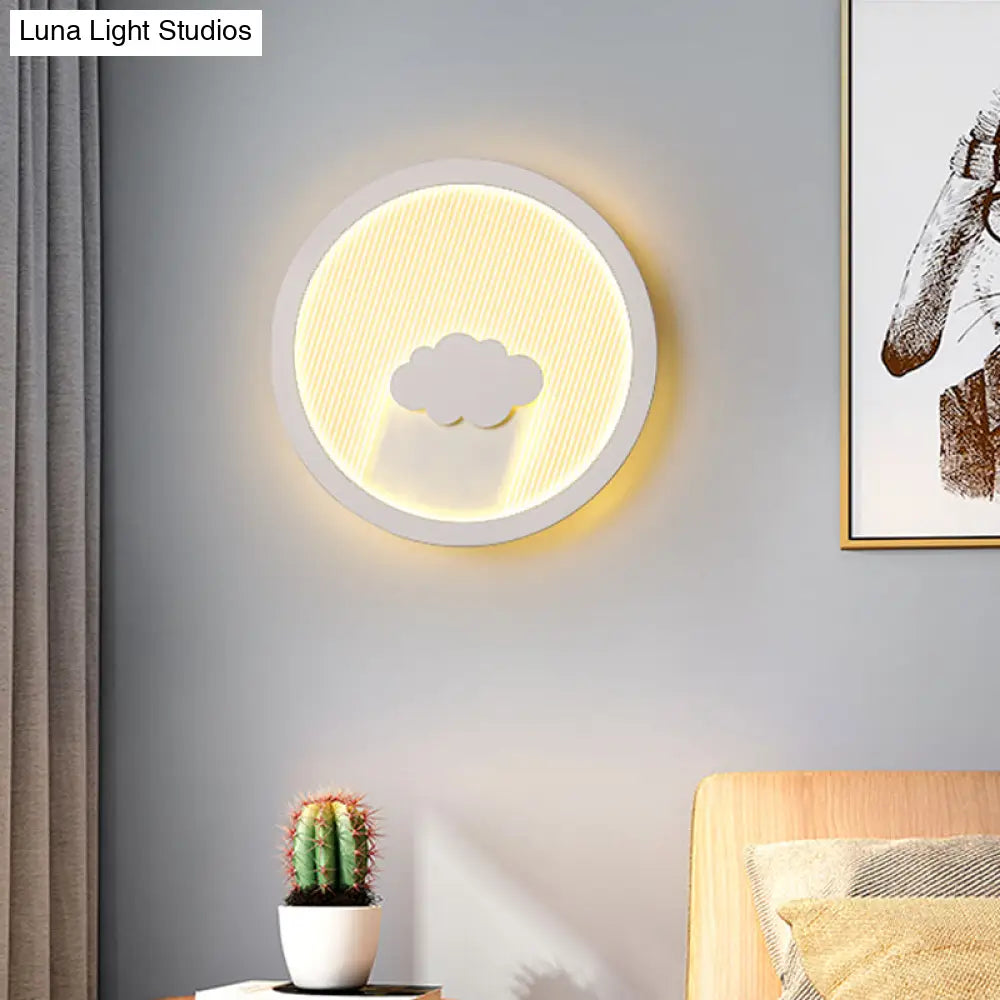 White Acrylic Led Cartoon Wall Sconce With Unique Circular Bedside Design