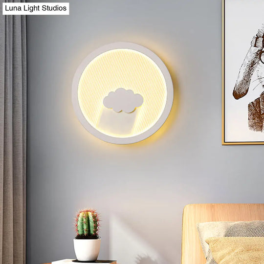 White Acrylic Led Cartoon Wall Sconce With Unique Circular Bedside Design