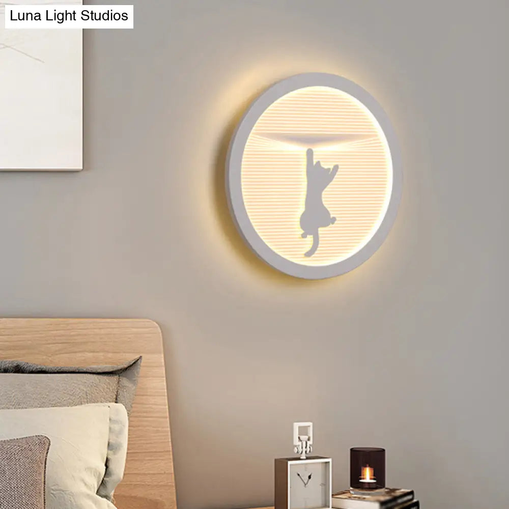 White Acrylic Led Cartoon Wall Sconce With Unique Circular Bedside Design