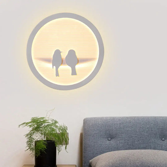 White Acrylic Led Cartoon Wall Sconce With Unique Circular Bedside Design / Bird