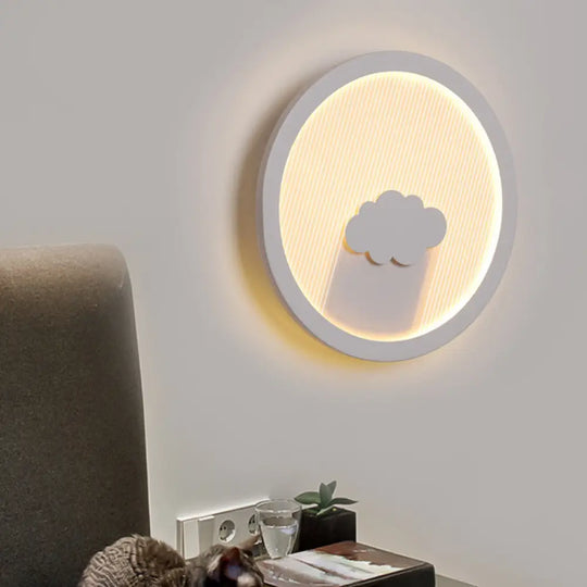 White Acrylic Led Cartoon Wall Sconce With Unique Circular Bedside Design / Cloud