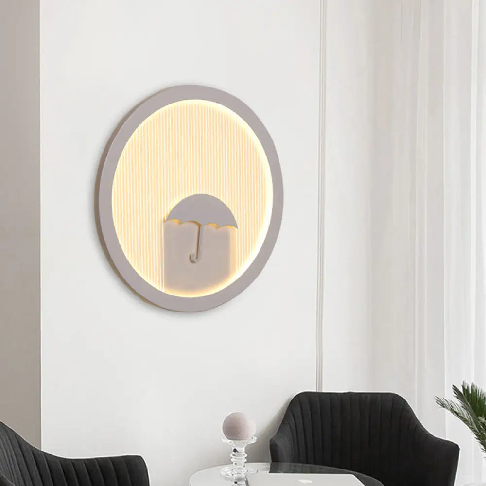 White Acrylic Led Cartoon Wall Sconce With Unique Circular Bedside Design / Umbrella