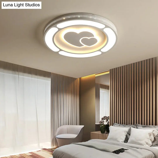 White Acrylic Led Circle Ceiling Mount Light - Modern Bedroom Lamp For Adults And Kids
