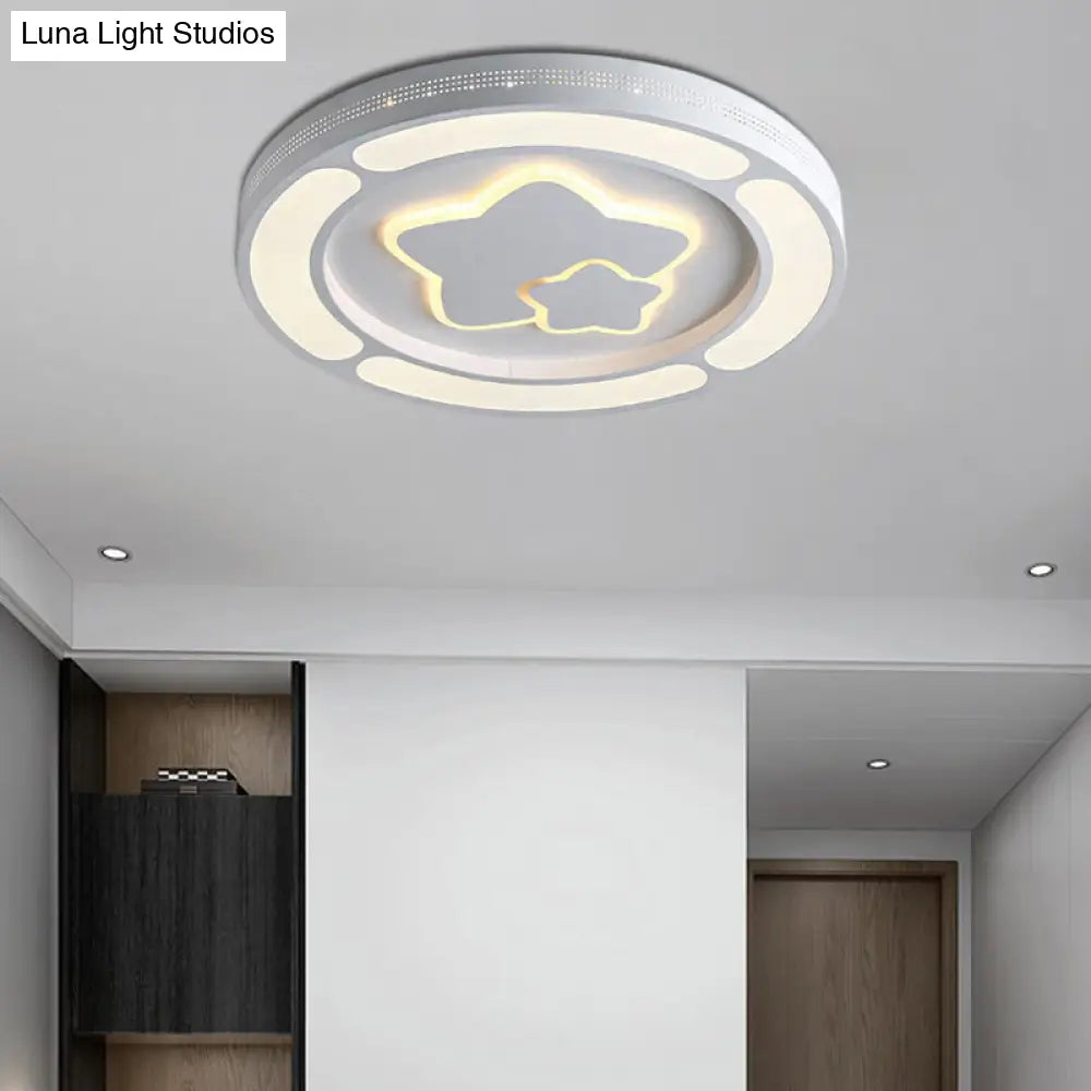 White Acrylic Led Circle Ceiling Mount Light - Modern Bedroom Lamp For Adults And Kids / E