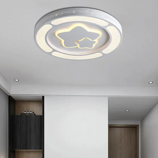 White Acrylic Led Circle Ceiling Mount Light - Modern Bedroom Lamp For Adults And Kids / E