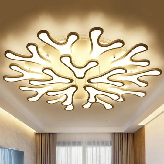White Acrylic Led Coral Semi Flush Ceiling Light Fixture - Modern Style 15 / Warm
