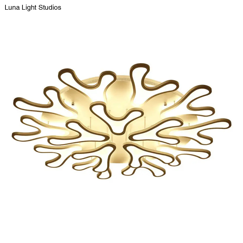 White Acrylic Led Coral Semi Flush Ceiling Light Fixture - Modern Style