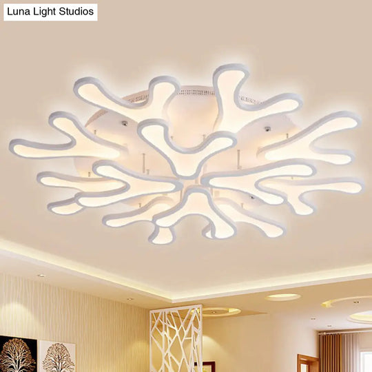 White Acrylic Led Coral Semi Flush Ceiling Light Fixture - Modern Style