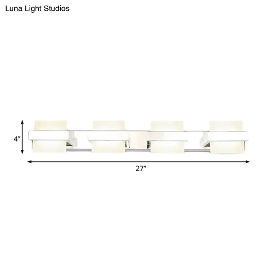 White Acrylic Led Vanity Wall Light: Simple Square Fixture 3/4 Lights Bathroom Mirror Lamp