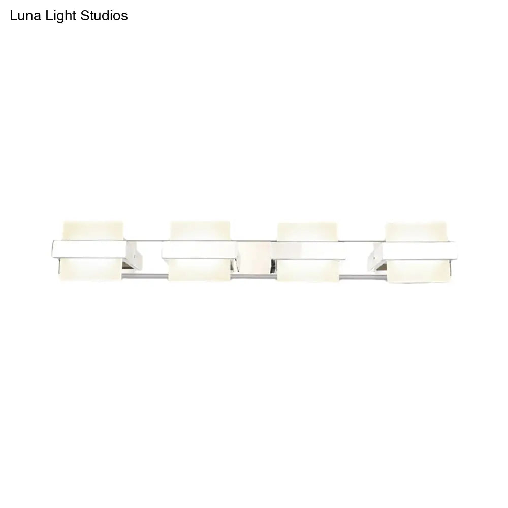 White Acrylic Led Vanity Wall Light: Simple Square Fixture 3/4 Lights Bathroom Mirror Lamp