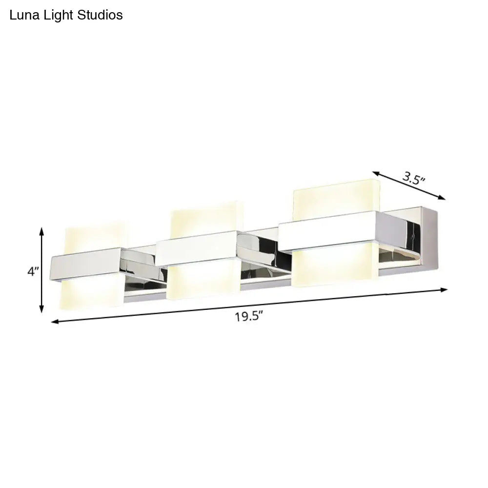 White Acrylic Led Vanity Wall Light: Simple Square Fixture 3/4 Lights Bathroom Mirror Lamp