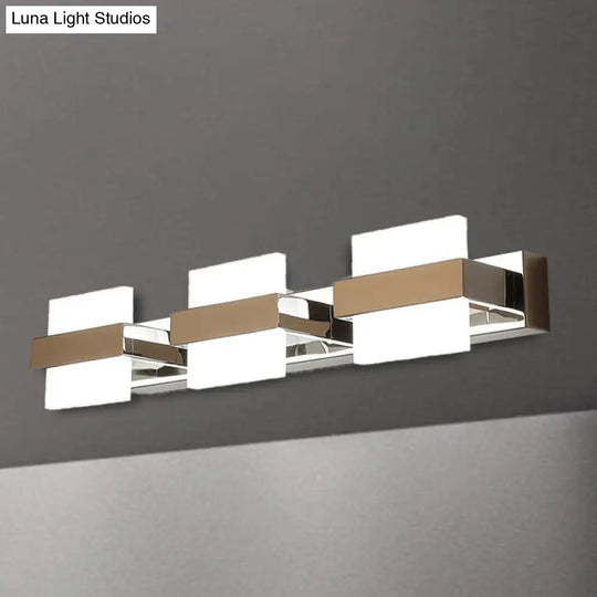 White Acrylic Led Vanity Wall Light: Simple Square Fixture 3/4 Lights Bathroom Mirror Lamp